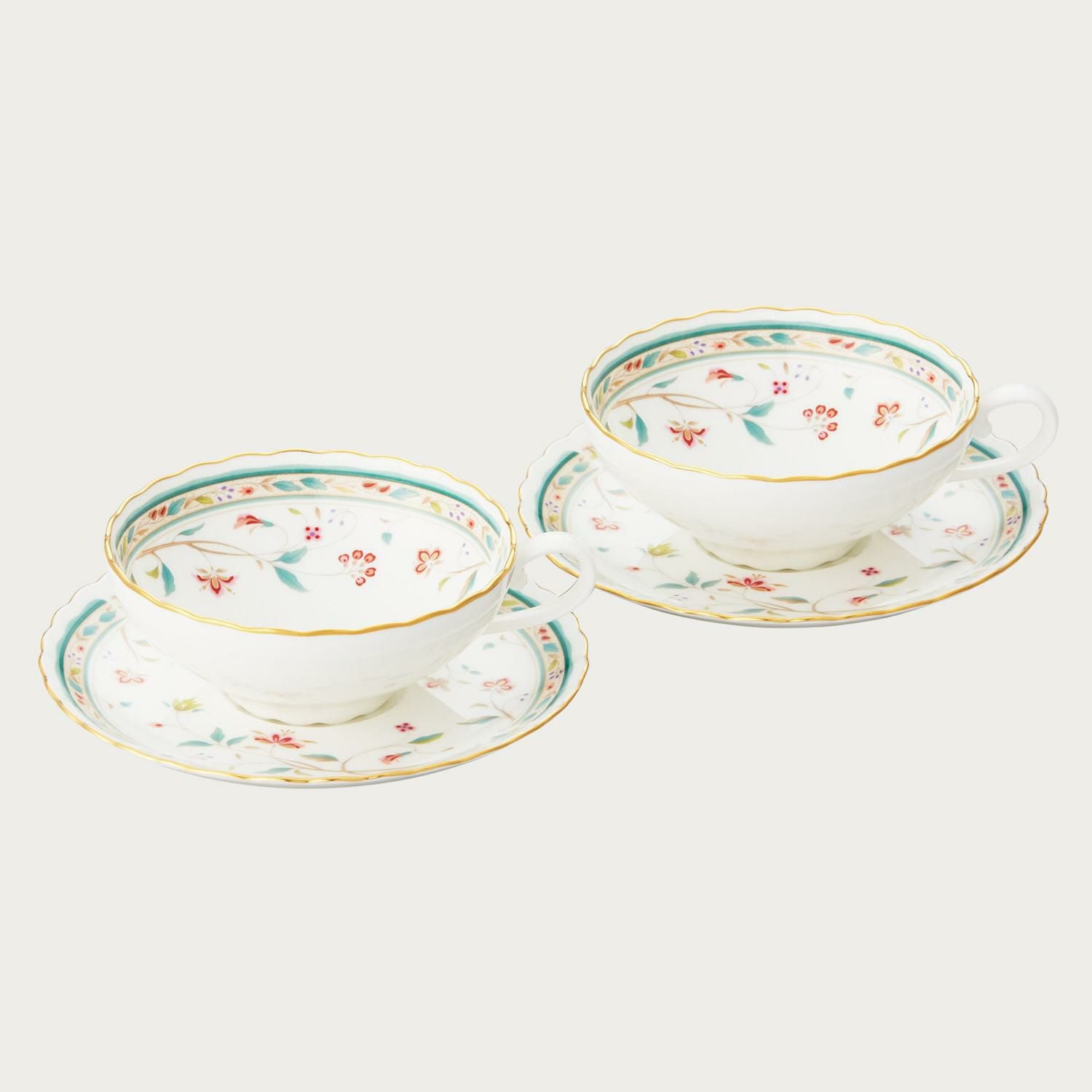 ☆美品 Noritake カップ＆ソーサー 2客セット 花更紗 ペア ノリタケ コーヒーカップ ティーカップ 色変わり 洋食器 札幌 北20条店 Noritake ノリタケ 花更紗 花柄 カップ ソーサー ティーカップ 2客