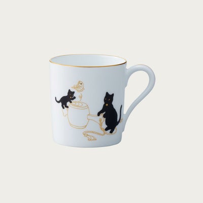 大倉陶園］黒猫親子-縁起物語-Ⅱ マグカップ「瓢箪から駒」 | ノリタケ 
