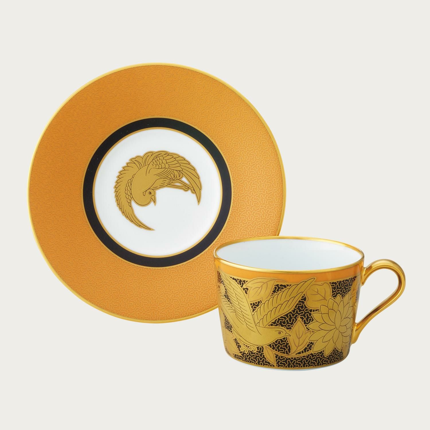 オマージュ コレクション カプチーノカップ＆ソーサー（橙絵花鳥文）