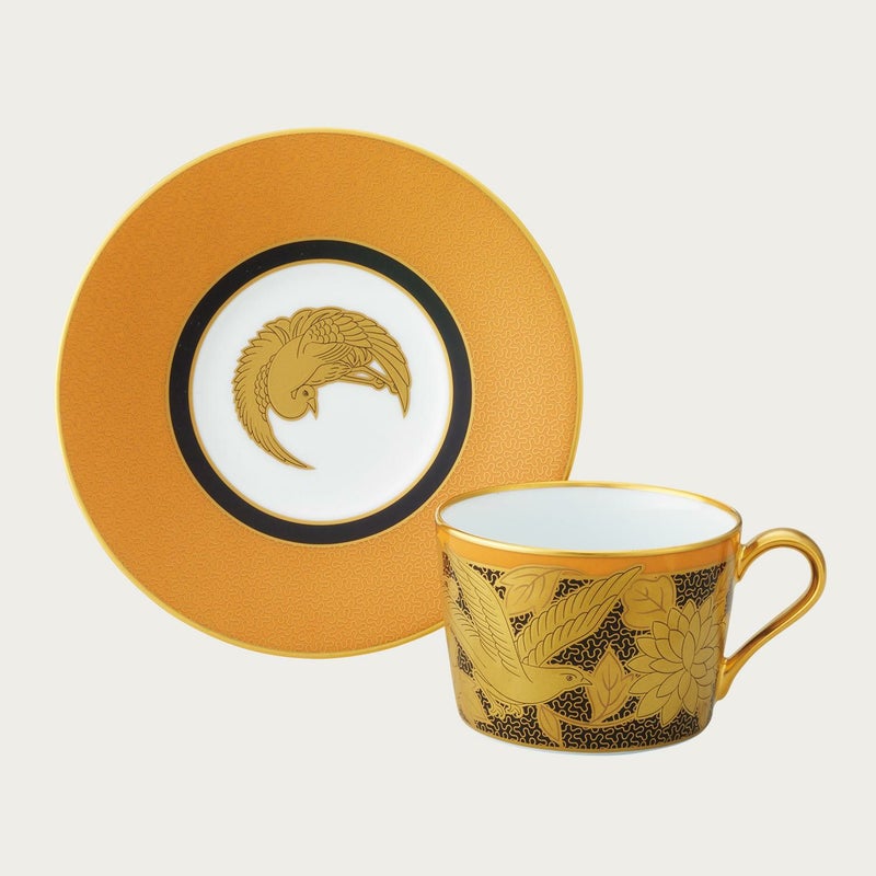 オマージュ コレクション カプチーノカップ&ソーサー(橙絵花鳥文)