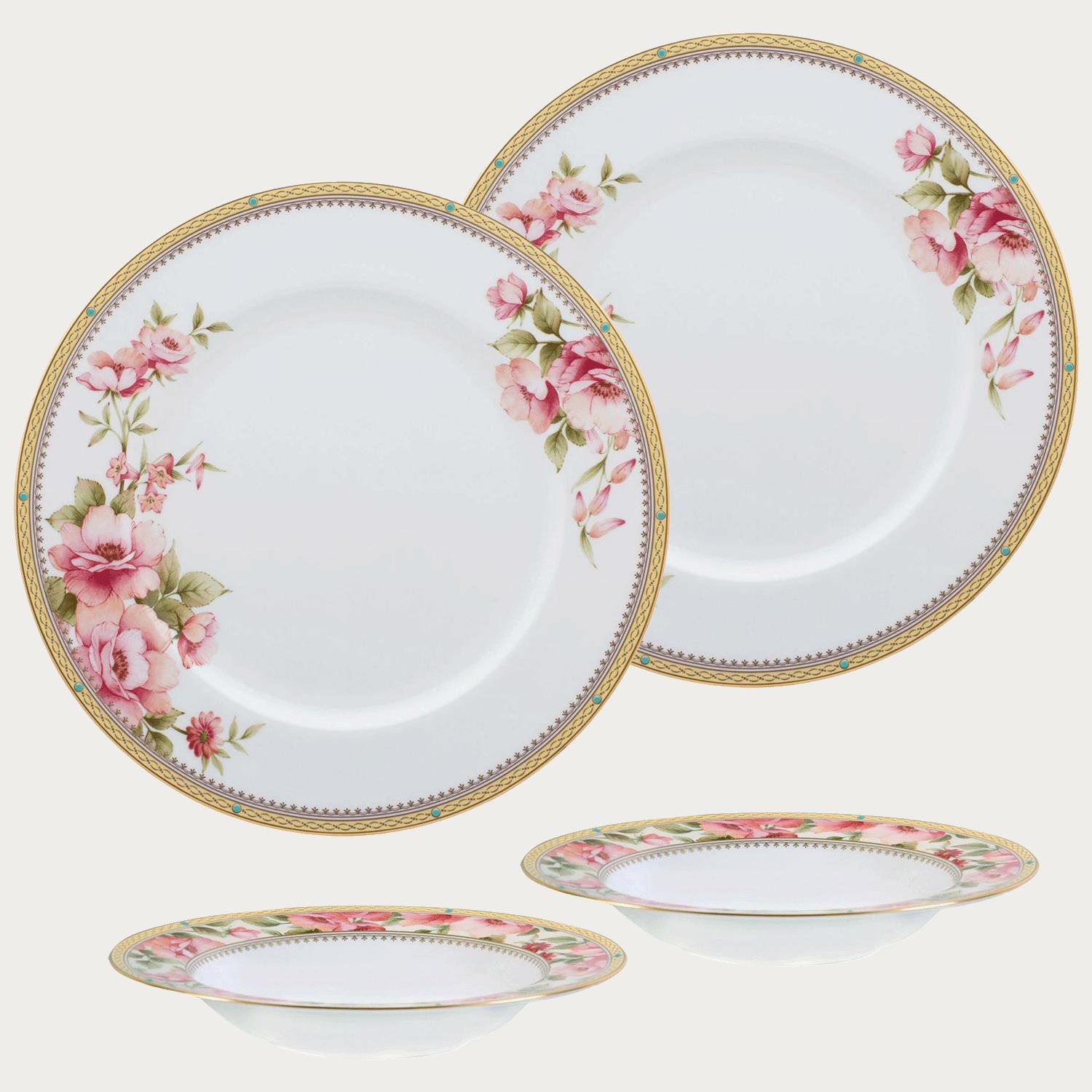 ノリタケ　ハートフォード　６点セット　プレート　スープ皿　金彩　花柄　ピンク □新入荷□［サマーセール2026］□特別価格□ハートフォード ディナー
